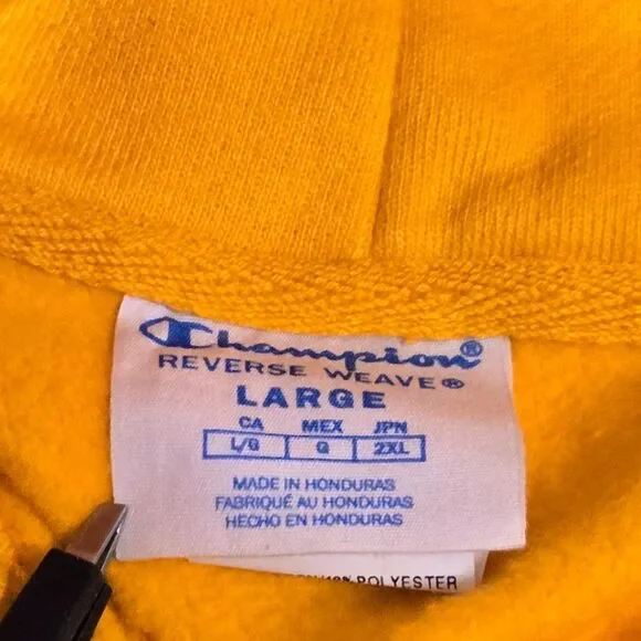 Champion Reverse Weave Hoodie C Gold Yellow Unisex Pullover Sweatshirt Large - Picture 4 of 12